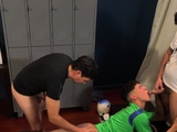 3some Latino barebacked in locker room