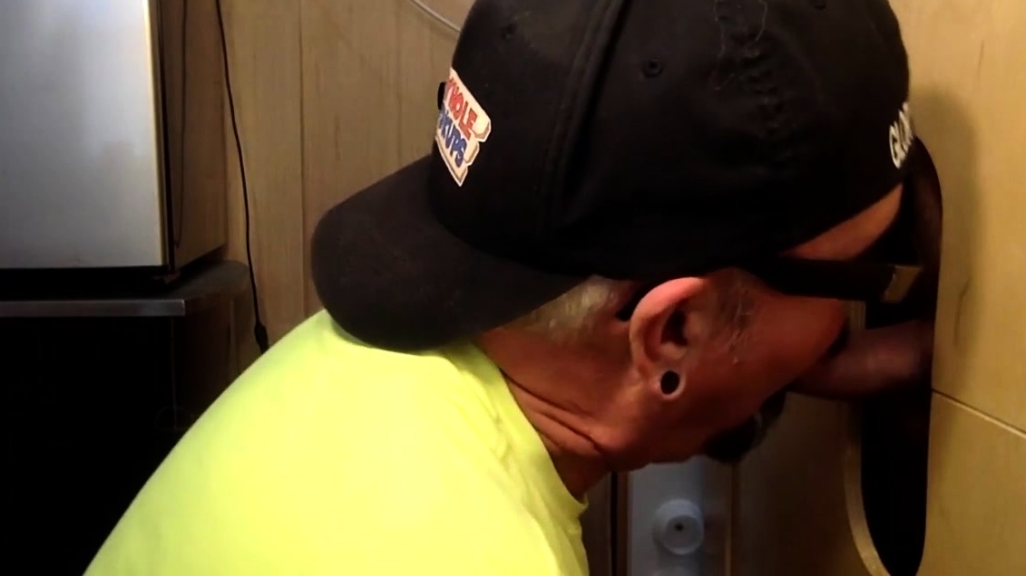 Real gloryhole BJ DILF sucks hard dick