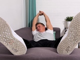 Tatted hunk Drew strips and showcases his size 12 feet