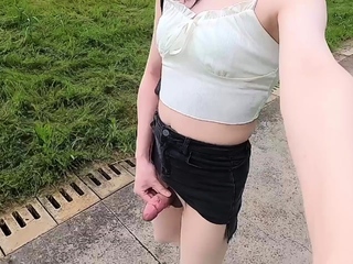 Huge titted shemale tranny masturbating seductively