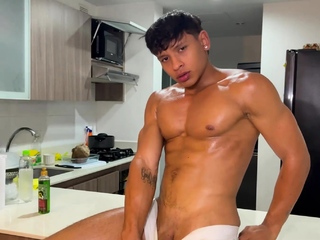 Stripping twink latino boy and oiling muscles