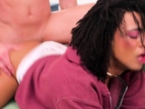 Fit nubian trap spoils white cock