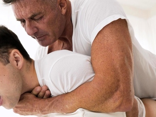 Suited DILF barebacks smooth twink